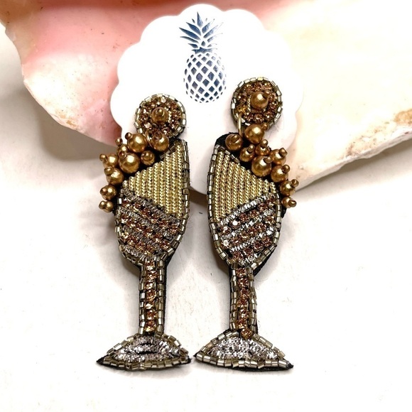 EARRINGS Beads and CZ’s Wine Glasses Copper Gold and Silver Lightweight NEW - Picture 1 of 9
